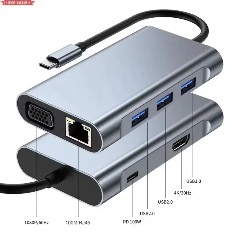 7 in 1 portatile Usb 3.0 mozzo 7 porta alluminio 5gbps ad alta velocità con adattatore di alimentazione Multi USB 3.0 Splitter 7 Usb C Hub