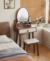 Ensemble coiffeuse en bois massif avec tabouret de maquillage et tiroirs de rangement