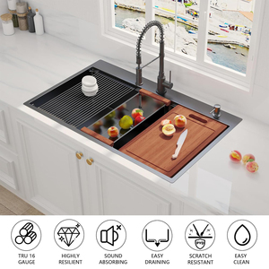 新しいファッション36インチ大型304トップマウントワークステーション304ステンレス鋼シングルボウルドロップインキッチンシンクアクセサリー付き - Product Image 2