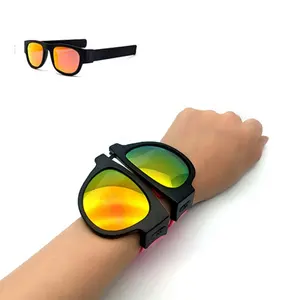 Hot Wristband Sun Glasses Slap on Custom Foldable Sunglasses Snap Rolls Promotional glasses