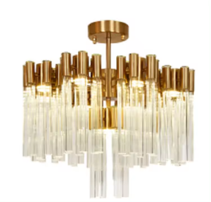 Lustre à tige de plafonnier en cristal de luxe pour décoration de salon en or LED OEM - Product Image 2