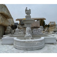 Décor de jardin extérieur personnalisé grand coucher de soleil naturel fontaine en marbre rouge sculpture sur pierre animaux cheval et lion statues sculpture