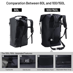 Bâche en PVC <span class=keywords><strong>60L</strong></span> 500D pour l'extérieur, <span class=keywords><strong>sac</strong></span> à <span class=keywords><strong>dos</strong></span> de voyage Extra Large et résistant pour kayak, pêche en mer et voyage - Product Image 4