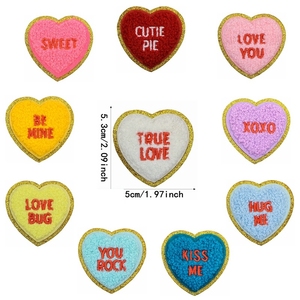 Gros Coeur Chenille Fer sur Patch Câlin Embrasse-moi XOXO Be Mine Or Paillettes Valentine Chenille Patch Applique Patch Brodé - Product Image 2