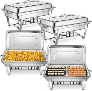 Hotel 201 Aço Inoxidável Comercial Rodada Chafing Pratos Silver Food Warmer Sliver Roll top Chafing Prato Com Alça