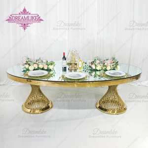 Table à manger en acier inoxydable avec dessus en verre miroir pour hôtels et mariages <span class=keywords><strong>Location</strong></span> de meubles - Product Image 1