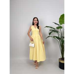 3031 ชุดราตรีทรงเอแขนกุดติดกระดุมด้านหน้าคอวีเอวธรรมชาติผ้าซาตินสวมใส่สบายสีดำ - Product Image 1