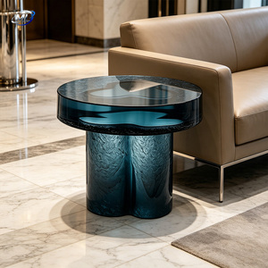 Mesa Auxiliar de Resina Transparente con Textura de Vetas Naturales y Diseño Artístico de Pilar para Muebles de Sala de Estar - Product Image 3