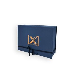 Premium Magnetic Cardboard Eco-Friendly Recycled Materials Dark Blue Rigid Gift <b>Boxes</b> Grain Matte Custom Logo Ribbon Box - Product Image 1
