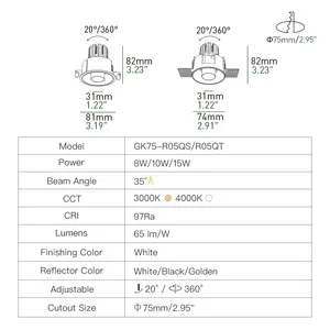 XRZLux ETL Recessed Led Downlights 10W 15W 220V Aluminum Anti-glare LED Ceiling Spotlights High-end Indoor Lighting Fixtures