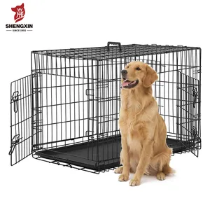 Wholesale Folding Dog Cage Pet Cages Double Door Dog Metal Crate