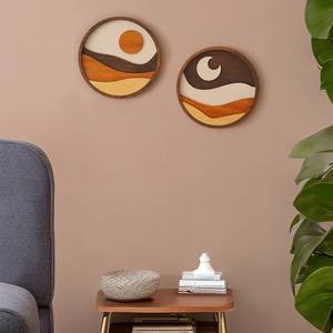 Boho Soleil Lune Tenture Rétro Art Minimaliste Art <span class=keywords><strong>Mural</strong></span> Lever et Coucher de Soleil Bois Décoration Murale - Product Image 5