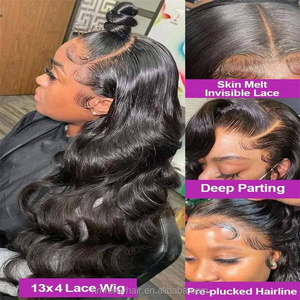 22-inch màu đen tự nhiên nhỏ knots pre-nhổ bé tóc glueless ren đóng cửa cơ thể sóng ren phía trước tóc giả mật độ 180% dài - Product Image 4