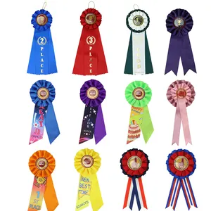 MIDI Custom Logo Single Layer Double Layer Events Round Badge Printed Satin Rosette Ribbon Award With Hanging Rope