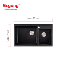 Évier de cuisine rectangulaire en composite Silgranite noir, double bac en quartz, évier de cuisine en granit