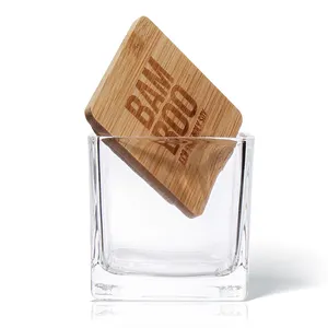 Quadratischer Glas kerzenhalter mit Holz-/Bambus deckel schwarz weiße Würfel kerzen gläser