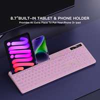 Teclado Inalámbrico OEM Silencioso de 114 Teclas con Retroiluminación RGB de 2.4G, Teclas Multimedia, Soporte para Teléfono, Batería Recargable para IOS, Windows, PC, Rosa