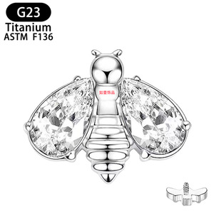 Boucles d'oreilles en titane en forme d'abeille ASTM F136 avec incrustation de zircon, bijoux de piercing, clous d'oreille pour cartilage - Product Image 5