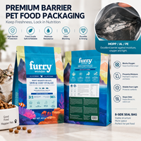 Sachet d'emballage personnalisé pour aliments pour chats, boîte à fond plat, pochette refermable à fermeture éclair, trou de suspension, haute barrière