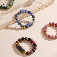 Kleiner Mindestbestellwert, Bestseller, Trendiger, stapelbarer 4mm Edelsteinperlen-Naturstein-Stretchring mit rechteckiger Barrenform als Geburtstagsgeschenk für Mädchen
