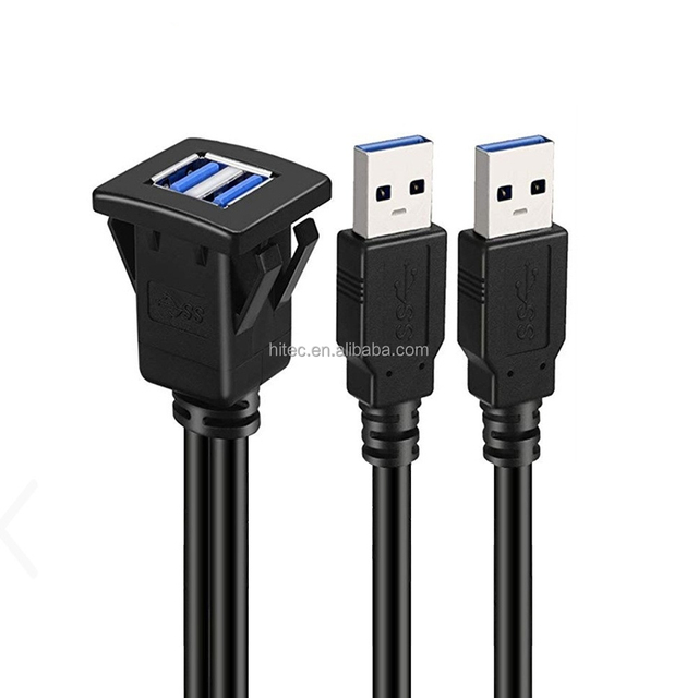 Dual Single Port USB 3.0 Panel Flush Mount Extension Cable for Yacht Car Truck Boat Motorcycle Dashboard-Square Hitec PVC Jacket