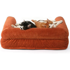 Rechteckiges Haustierbett in Wunschfarbe mit Roten Kaninchenfell-Streifen, Waschbarer Bezug, Hundebett mit Hochdichtem Schaumstoff, Hundesofa - Product Image 2