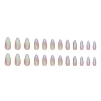 Ongles en Chrome Amande Iridescent Nude Longs à Coller, Fabriqués à la Machine en ABS, 24 Pièces, Ongles Artificiels Effet Sirène pour Femmes