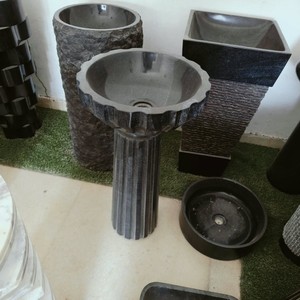 Custom Black Marble Pedestal Wash Basin Hand Carved Outdoor Floor Mounted Hand Wash <b>Sink</b> Premium Natural Stone <b>Bathroom</b> Design - Product Image 3
