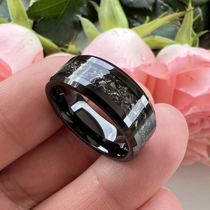 Coolstyle đồ trang sức 8mm vát cạnh Mens Womens Thời Trang Đính hôn đám cưới ban nhạc Titan chip Inlay Đen tungsten carbide Nhẫn - Product Image 3