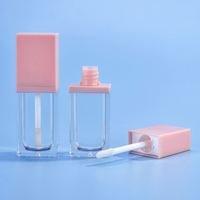 Tubes de brillant à lèvres roses vides Logo personnalisé Bouteille de teinte à lèvres 7ml Tubes de brillant à lèvres carrés plats avec applicateur Rouge à lèvres coréen