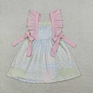 LR2982 RTS Conjunto de Mameluco de Manga Larga con Estampado de Cuadros Azul Verdoso para Bebés Niñas con Lazos - Product Image 3