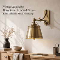 Applique Murale Vintage YH en Laiton Antique, Lampe Murale Industrielle Orientable pour Chambre, Chevet, Couloir, Ferme, Hôtel