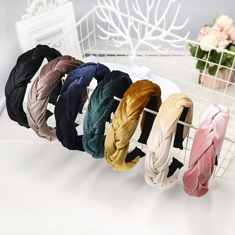 LRTOU Wholesale Custom Fashion Hair Accessory Plain Velvet Fabric Braid Plastic Hairband Hair Band Headband For Women