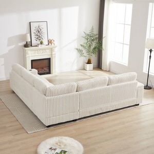 Oversized L-Shaped Corduroy Corner Sofa Set Modern Design Two <b>Storage</b> Spaces <b>USB</b> Type-C Port Cup Holder Deep Seat Living Room - Product Image 5