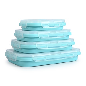 Ensemble de contenants alimentaires pliables en silicone, boîte à lunch rectangulaire pliable portable avec couvercle en plastique, 1 compartiment simple - Product Image 2