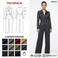 Combinaison de smoking bleu sur mesure en crêpe de laine sans manches avec revers en satin contrastant, une pièce, écologique GRS