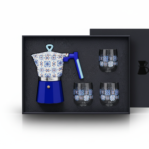 Elegante Moka blu floreale con tazze di diamanti per gli amanti del caffè elegante Set regalo per gli appassionati di Espresso - Product Image 6