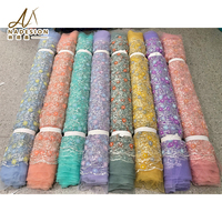 Haute qualité 3D fleur brodé paillettes dentelle tissu pour robes de mariée prix usine maille bleu paillettes dentelle tissu