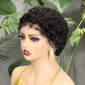 Perruque Courte Bouclée Pixie en Cheveux Humains avec Dentelle HD 13x4 - Product Image 1