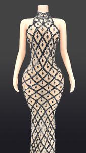 Sexy Doorzichtige Mesh Kristallen Dinerjurk Cocktailparty Bodycon Jurk Vrouwen Rugloze Lange Prom Club Jurk Formele Avondjurk - Product Image 5