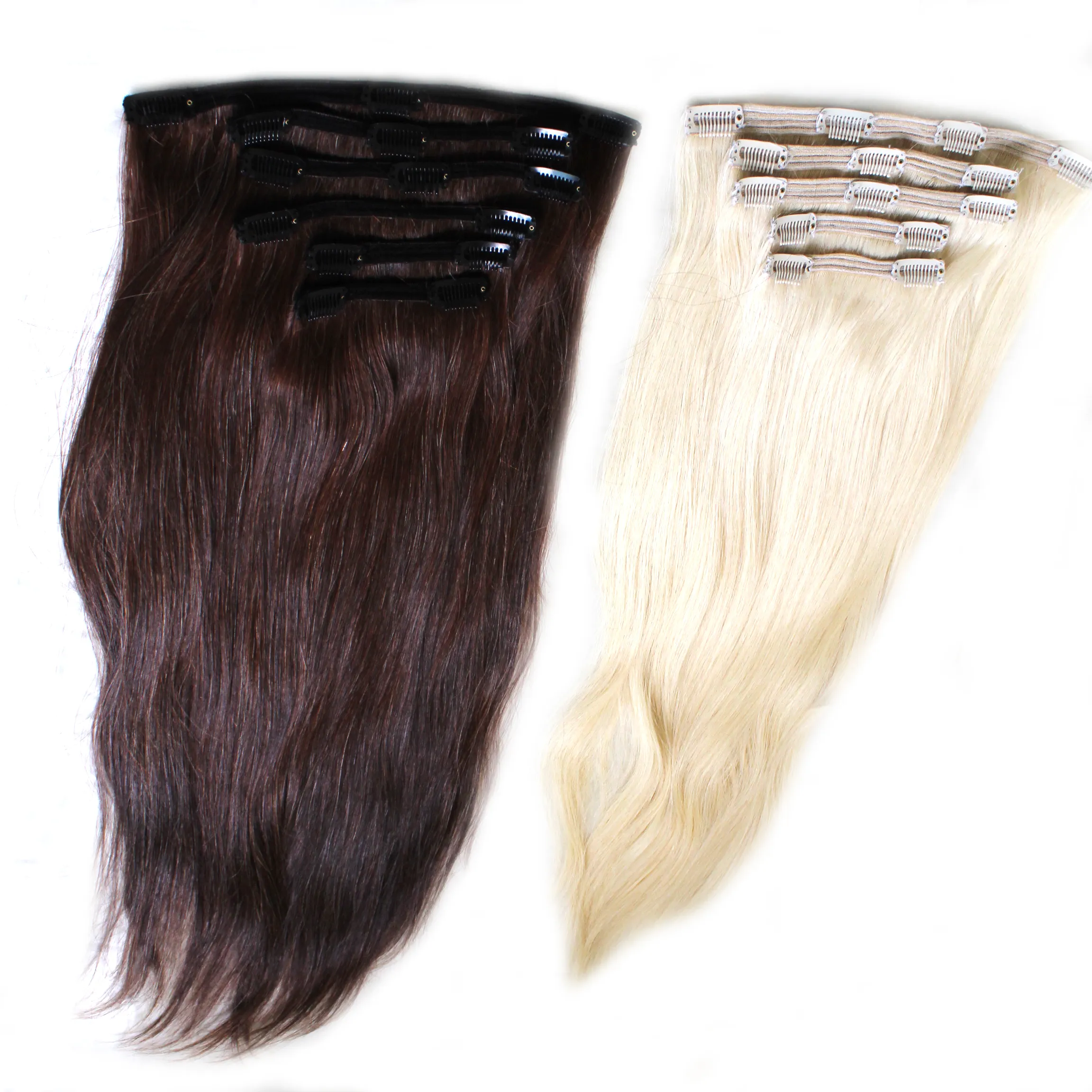 Estensioni dei capelli con clip di alta qualità capelli naturali 100%, Clip per capelli vergini lisci nelle estensioni della coda di cavallo per le donne