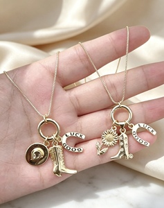 Gold Color Charm Pendant Necklace Western Boot Sunflower Horse Shoe <b>Chain</b> Jewelry for Women Pendant Necklace - Product Image 2