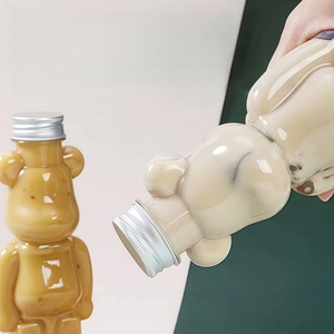 Atraente Urso Forma Moda Design PET <span class=keywords><strong>Plastic</strong></span> Suco Garrafa De Água 300ML 400ML 500ML Bebidas Leite Chá Garrafa com Cap - Product Image 4