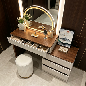 Coiffeuse moderne en bois avec miroir éclairé et tiroirs de rangement pour chambre à coucher - Product Image 5