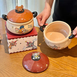 ชามเซรามิคทอมแอนด์เจอร์รี่พร้อมฝาปิด ความจุขนาดใหญ่ มีหูจับสองข้าง ดีไซน์การ์ตูน สำหรับเด็กและใช้ในบ้าน - Product Image 5