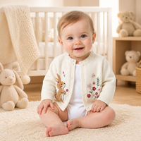 Cardigan en tricot pour bébé avec logo personnalisé, broderie lapin, ouverture sur le devant, mélange de viscose, simple couche, printemps-automne