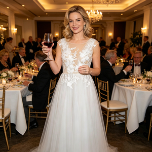 Abito da Sposa Semplice e Leggero <span class=keywords><strong>in</strong></span> <span class=keywords><strong>Tulle</strong></span> <span class=keywords><strong>Trasparente</strong></span> con Pizzo Floreale per Matrimoni all'Aperto, Fotografia di Viaggio, Banchetti e Serate Eleganti - Product Image 3