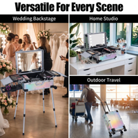 OBOX Professionnel Vintage Nouveau Chariot Maquillage Cas LED Lumières Roues Stands Voyage Table Miroir Cosmétique Organisateur Station
