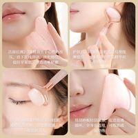 Stylo d'acupression en jade naturel et planche Gua Sha avec cristal rose et quartz - Raffermissant et ions positifs pour massage beauté