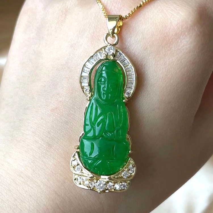 幸运魅力女玉项链佛陀玉坠天然绿玉18kgp财富吊坠项链dr| Alibaba.com